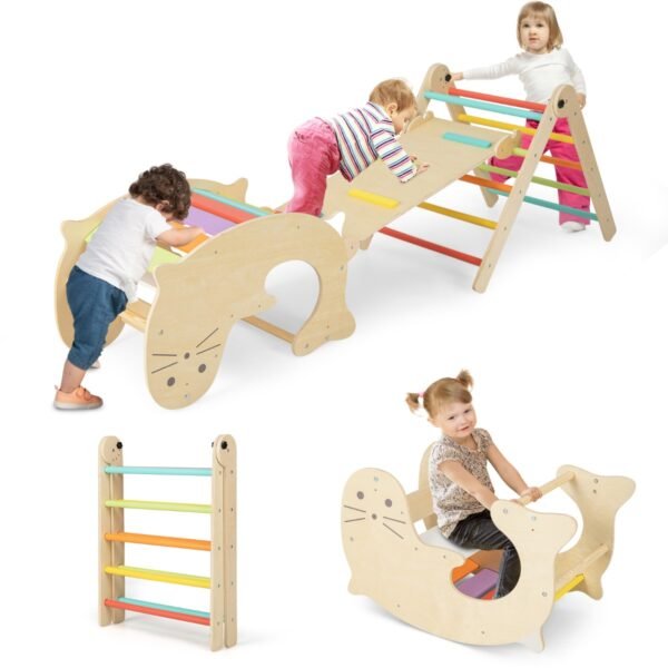 Brinquedo de escalada 7 em 1 para crianças pequenas com rampa reversível - Multicolorido