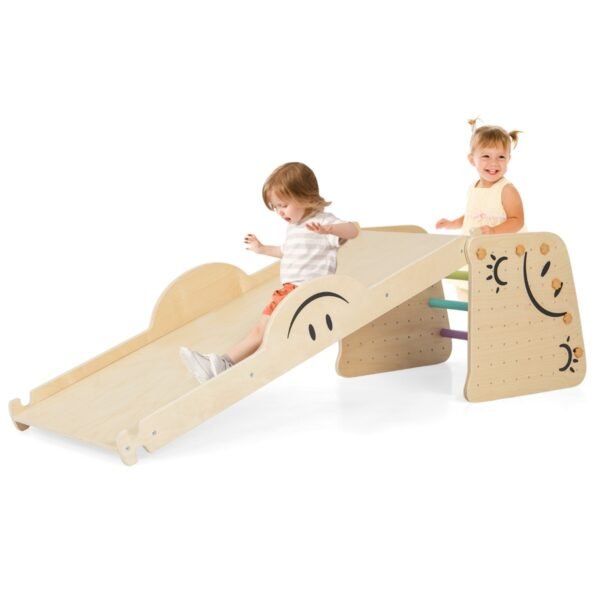 Brinquedo de escalada de madeira, conjunto triangular com gangorra - Multicolorido