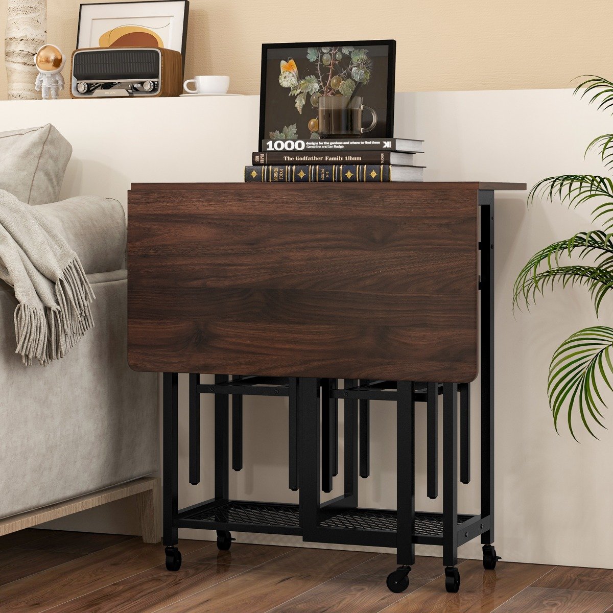 Conjunto de mesa de jantar de 3 peças com suporte para 6 garrafas de vinho - Marrom - Image 4