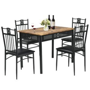 Conjunto de mesa de jantar com 5 peças e 4 cadeiras estofadas para café/restaurante
