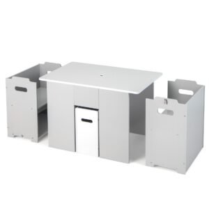 Conjunto de mesa e cadeiras infantis 4 em 1 com diversos compartimentos para armazenamento, ideal para aprendizado - Cinza
