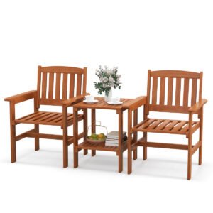 Conjunto de mesa e cadeiras de bistrô para pátio com 3 peças e orifício para guarda-sol.