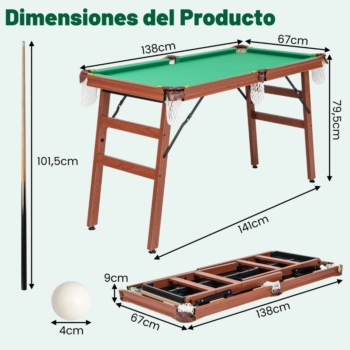 Conjunto de mesa de bilhar dobrável com pernas dobráveis e niveladores de pé ajustáveis. - Image 3