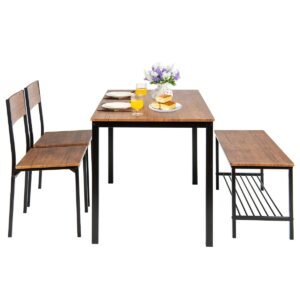 Conjunto de mesa de reunião industrial com 2 cadeiras e 1 banco para sala de jantar cinza