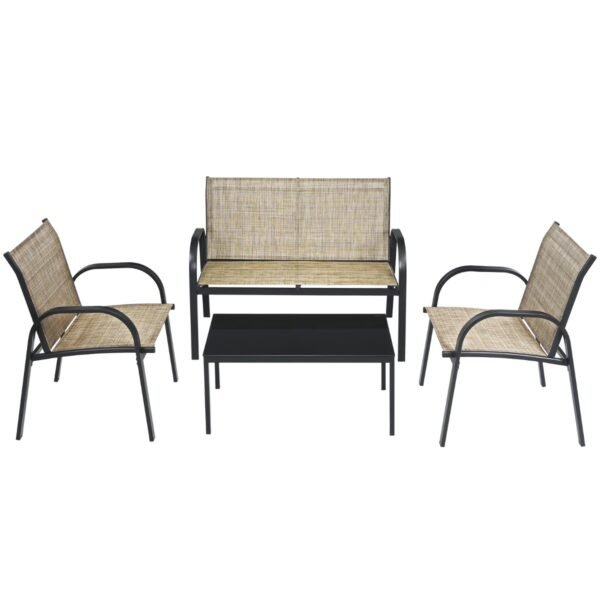 Conjunto de 4 peças de móveis para área externa com mesa de centro de vidro - Marrom