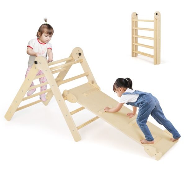 Brinquedo de escalada triangular 3 em 1 para crianças pequenas - Cor natural