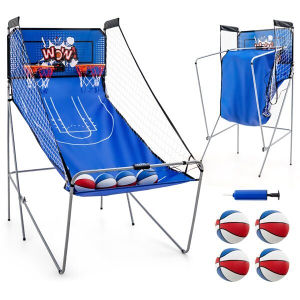 Máquina de Basquete 8 em 1 com 4 Bolas, Bomba de Ar e 8 Modos de Jogo - Jogos de Basquete Arcade - Azul Escuro