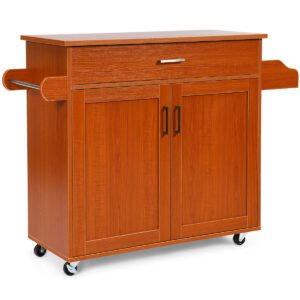 Carrinho de ilha de cozinha com rodízios de borracha com trava para cozinha - cinza