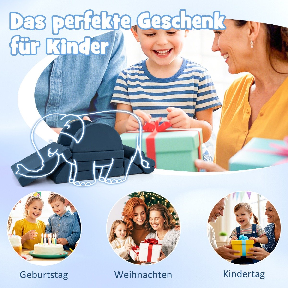 Sofá-cama infantil 2 em 1 que brilha no escuro com capa removível e lavável à máquina, estampa de estrelas, para maiores de 3 anos, azul - Image 3