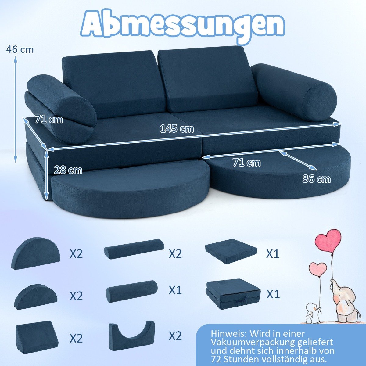 Sofá-cama infantil 2 em 1 que brilha no escuro com capa removível e lavável à máquina, estampa de estrelas, para maiores de 3 anos, azul - Image 2