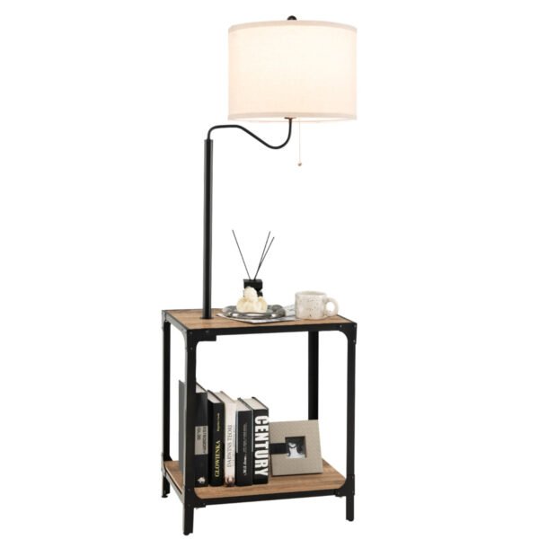 Mesa lateral moderna com abajur e luminária de cabeceira giratória 360° 49 x 34 x 144 cm