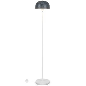 Luminária de chão de 146 cm com interruptor de pé, base para lâmpada E27 e cúpula.