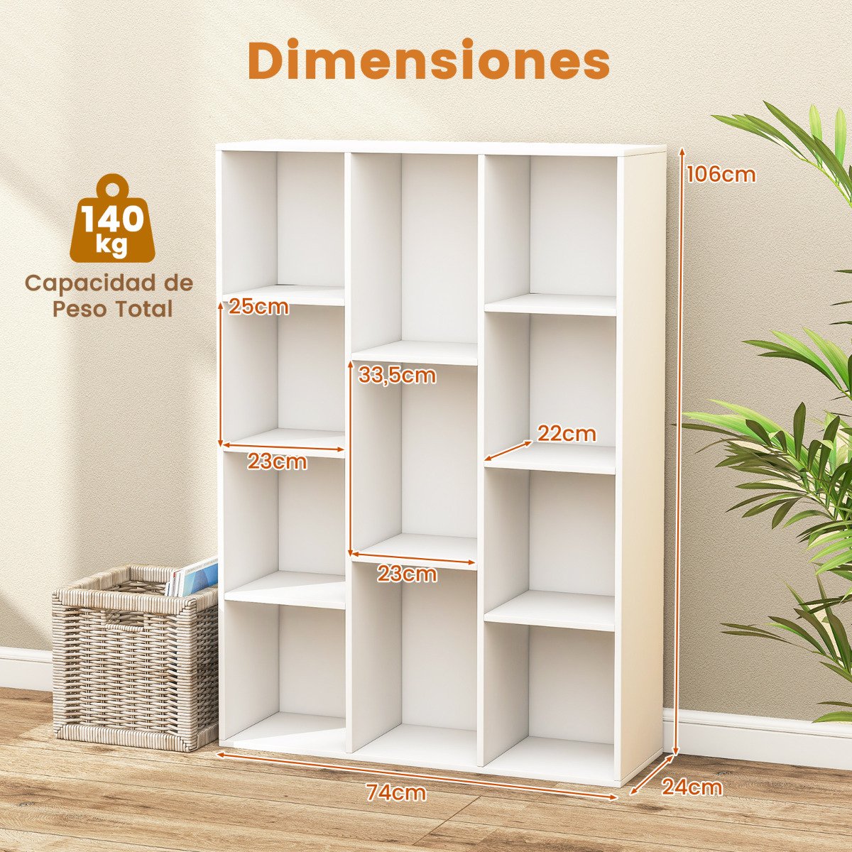 Armário Organizador Multifuncional para Livros com 11 Cubos e Kit Antitombamento - Branco - Image 3