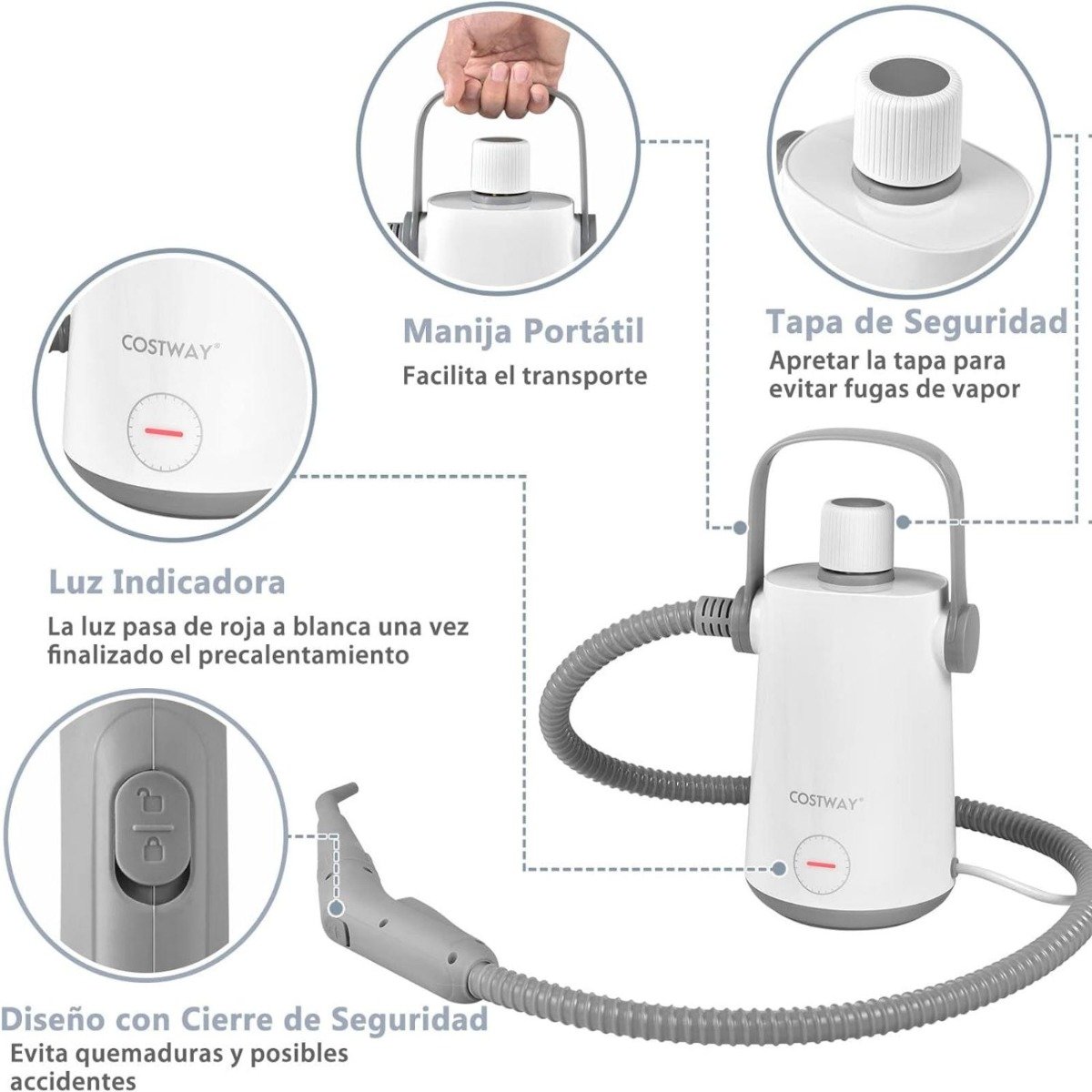 Limpador a vapor portátil multifuncional com potência de 1000 W, cinza. - Image 3