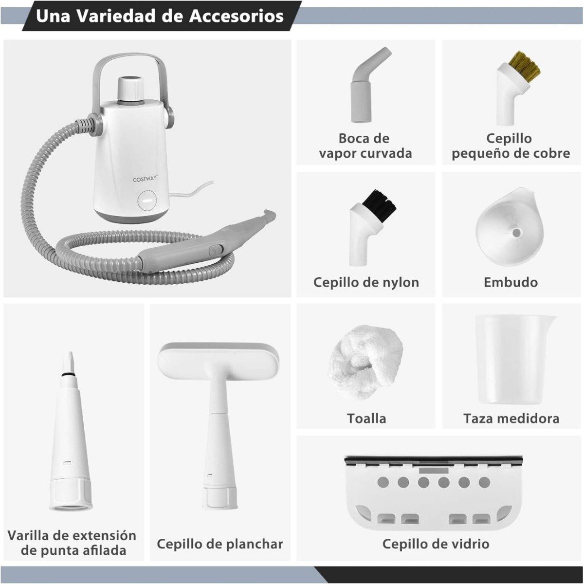 Limpador a vapor portátil multifuncional com potência de 1000 W, cinza. - Image 4