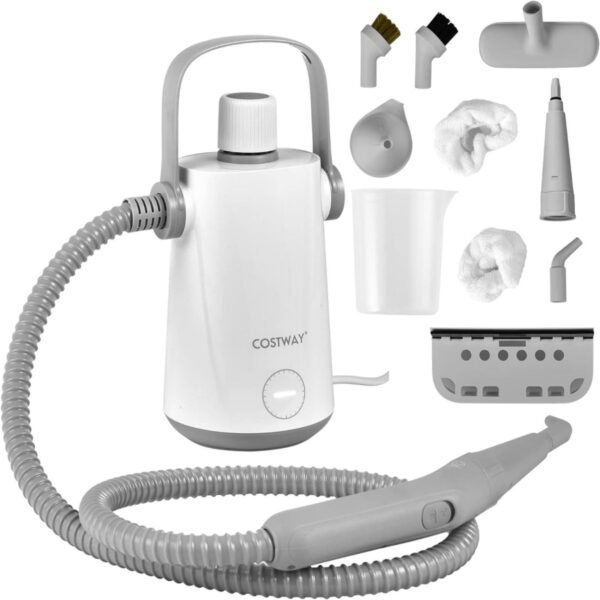 Limpador a vapor portátil multifuncional com potência de 1000 W, cinza.