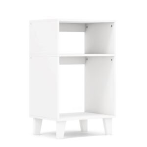 Mesa de cabeceira de 3 níveis com prateleiras e pés, 39,5 x 29,5 x 65 cm, branca