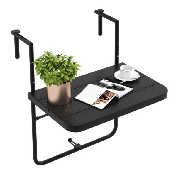 Mesa dobrável com corrimão compatível com pátio.