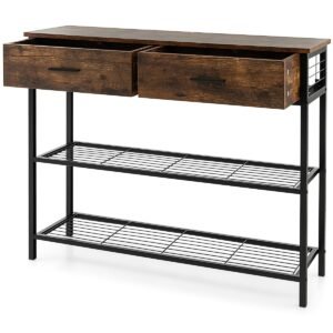 Mesa de consola de 100 cm com 2 gavetas, 2 prateleiras e design anti-tombamento - castanha