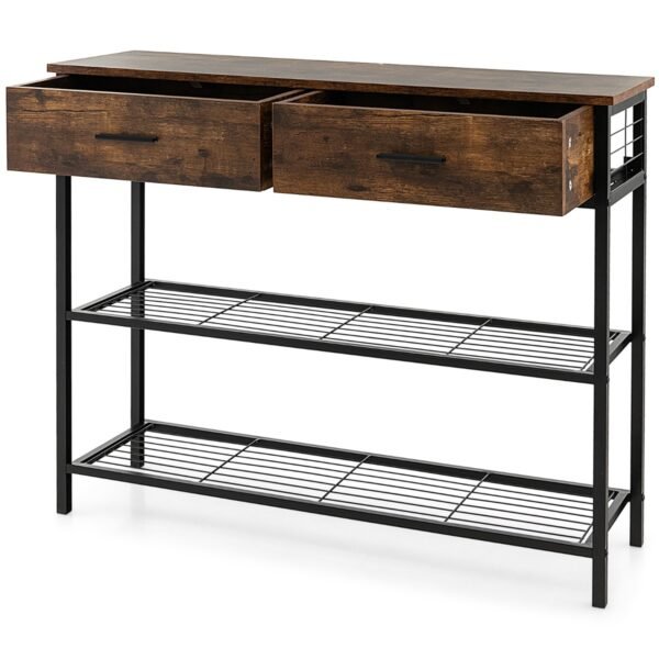 Mesa de consola de 100 cm com 2 gavetas, 2 prateleiras e design anti-tombamento - castanha