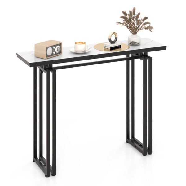 Mesa de console de 110 cm com acabamento em imitação de mármore e pés de metal resistentes - Preta