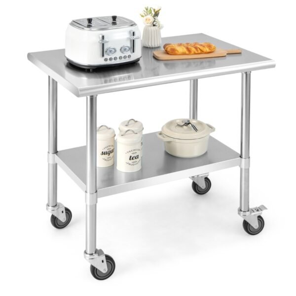 Carrinho de mesa em aço inoxidável com 4 rodas universais para cozinha - 91,5 cm (L)