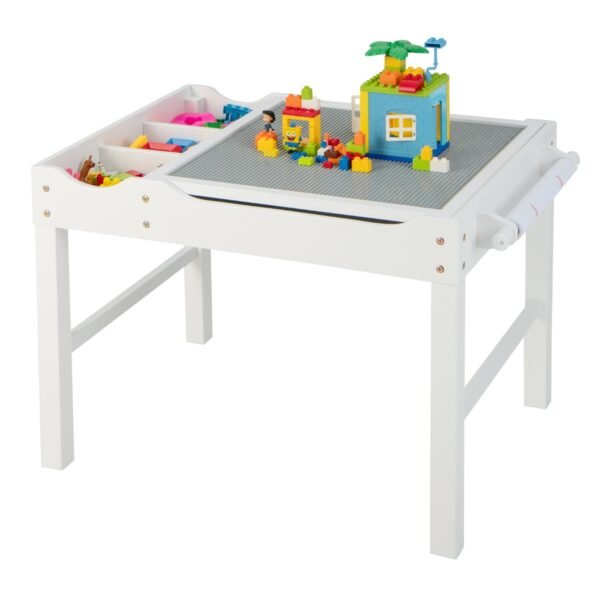 Mesa de madeira infantil multiuso com espaço para guardar papel higiênico - Branca