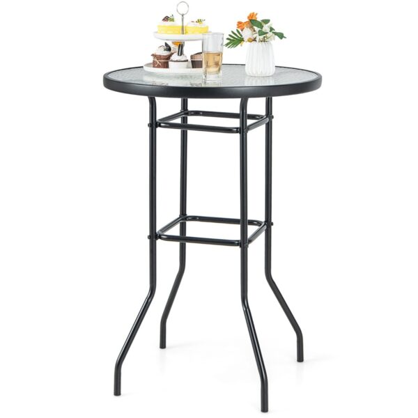 Mesa de bar para pátio de 96,5 cm (38 polegadas) com tampo de vidro temperado