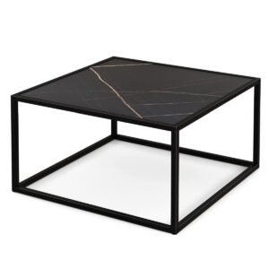 Mesa de centro quadrada moderna para lazer com tampo em imitação de mármore - Preta