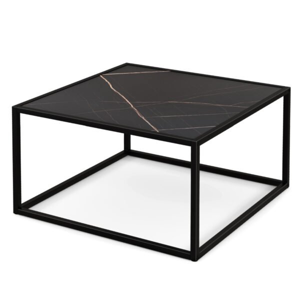 Mesa de centro quadrada moderna para lazer com tampo em imitação de mármore - Preta