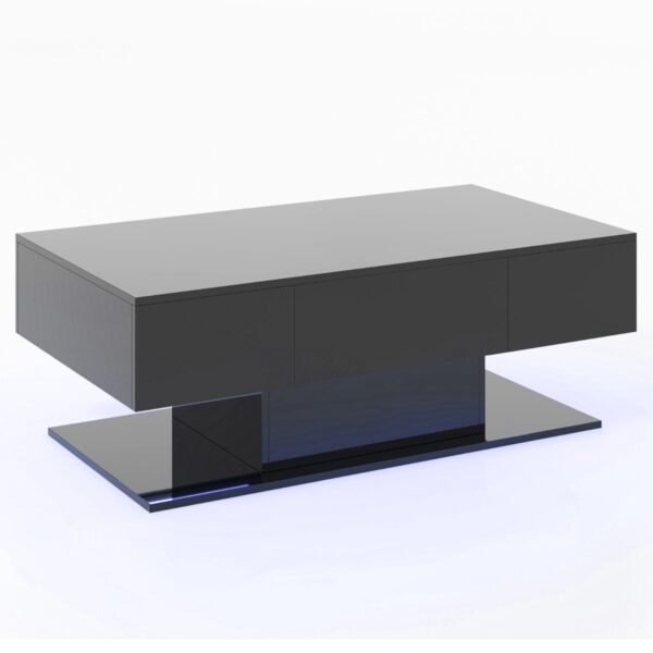 Mesa de centro com iluminação LED de alto brilho, 20 cores, intensidade ajustável, 110 x 60 x 40 cm, preta.
