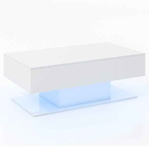 Mesa de centro com iluminação LED de alto brilho, 20 cores com intensidade ajustável, 110 x 60 x 40 cm, branca.