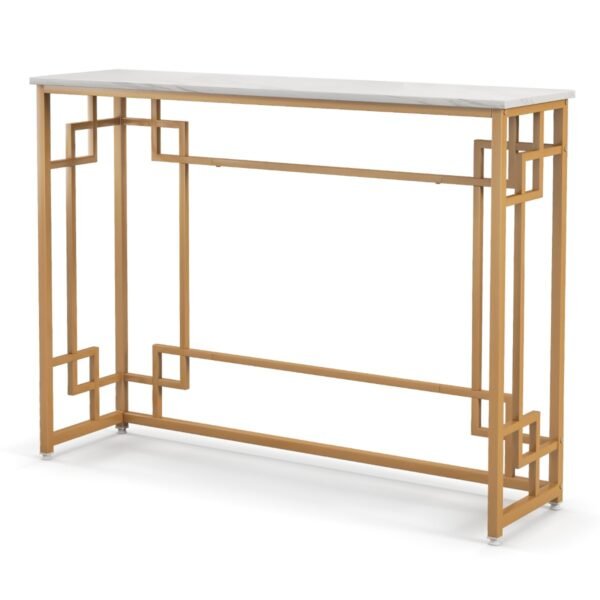 Mesa de consola moderna com estrutura geométrica e tampo em imitação de mármore - Branca