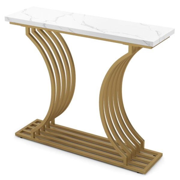 Mesa de entrada dourada com tampo em imitação de mármore branco - Branca