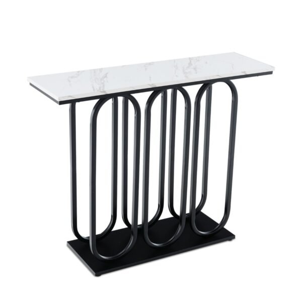 Mesa de entrada de 100 cm com imitação de mármore e pés ajustáveis ​​- Preta
