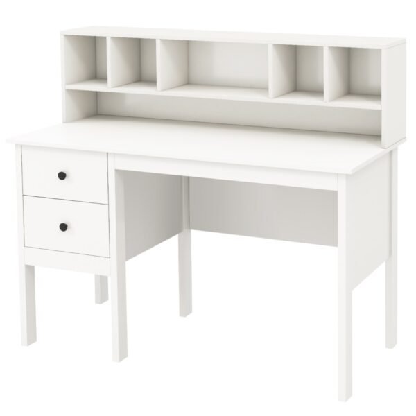 Mesa de computador de 120 cm com estante para 5 nichos e 2 gavetas - Branca