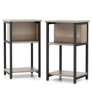 Conjunto de 2 mesas laterais estreitas para sofá com prateleira de armazenamento para espaços pequenos - Cinza