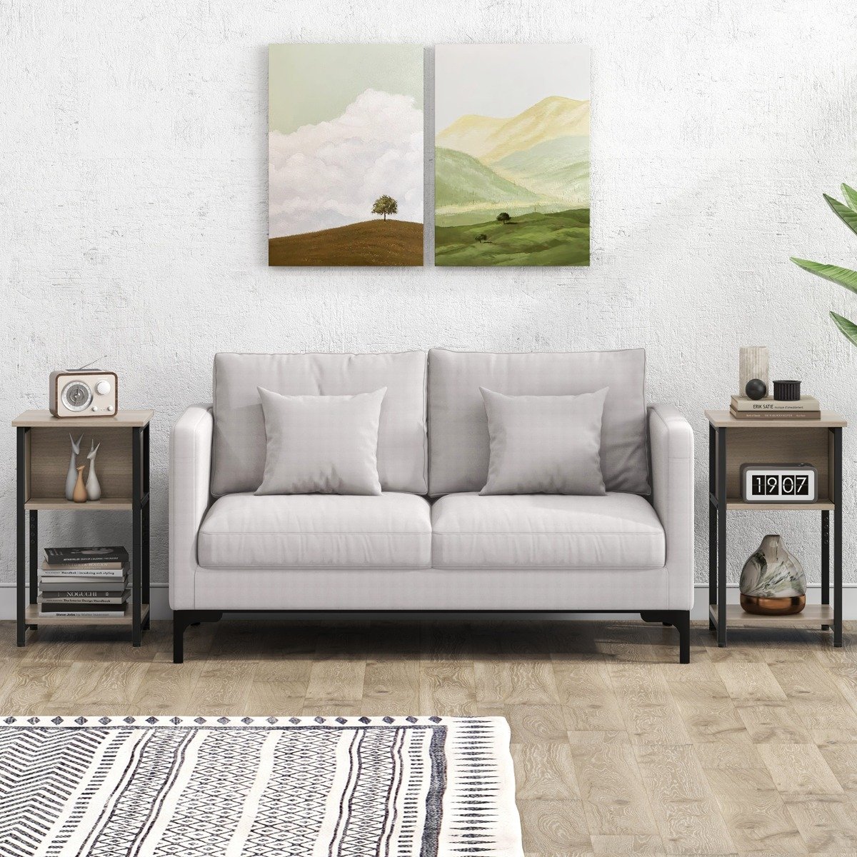 Conjunto de 2 mesas laterais estreitas para sofá com prateleira de armazenamento para espaços pequenos - Cinza - Image 2