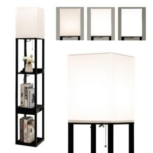 Luminária de chão moderna com prateleira, dimerizável e com gaveta, 26 x 26 x 159,5 cm