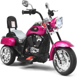 Motocicleta elétrica 6 V com bateria e música, 91 x 48 x 64 cm, rosa.
