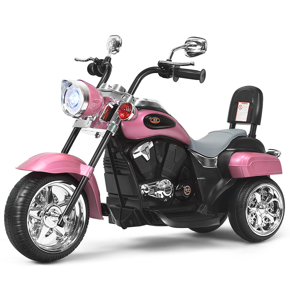 Motocicleta elétrica 6V com bateria e música, 91 x 48 x 64 cm, rosa.