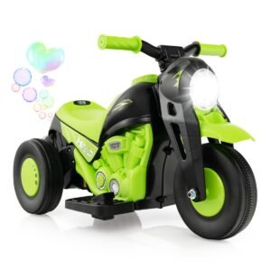 Moto infantil com máquina de bolhas, música e farol de LED, verde.