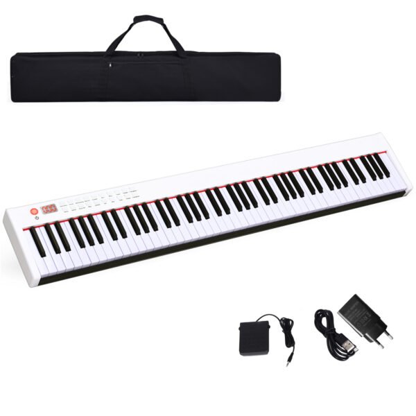 Piano digital portátil com 88 teclas, teclado eletrônico, 127 x 21,5 x 6,5 cm, branco + preto.