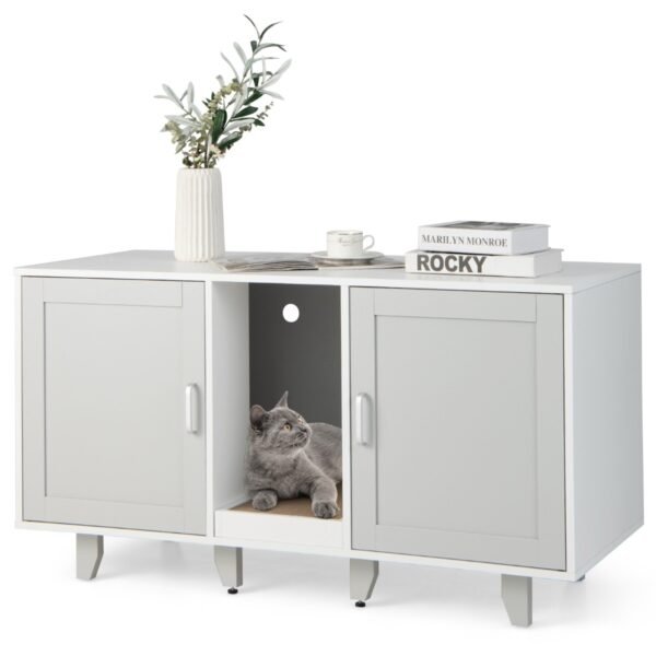 Suporte para TV com caixa de areia para gatos e arranhador para 2 gatos.