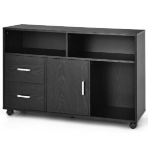 Armário de Arquivo Móvel com 3 Prateleiras Abertas - Preto