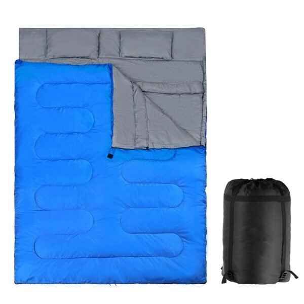 Saco de dormir impermeável para 2 pessoas com 2 travesseiros - Azul