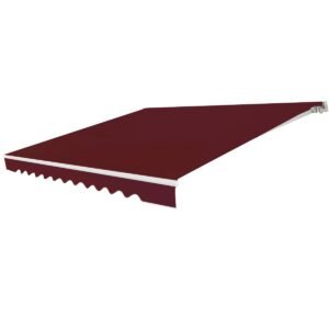 Toldo retrátil de alumínio para pátio com manivela, 3,6 m × 3 m, vermelho vinho.
