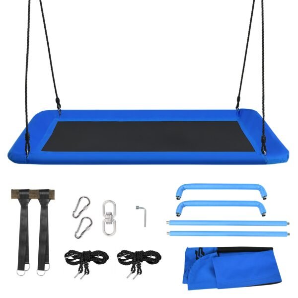 Balanço de árvore infantil para uso interno e externo com cordas ajustáveis, azul.