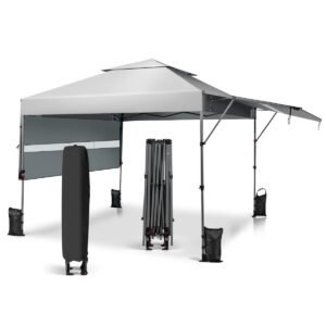 Gazebo pop-up para pátio com proteção solar FPS 50+ de 390 x 390 cm, rodas, saias para pernas e bolsa portátil
