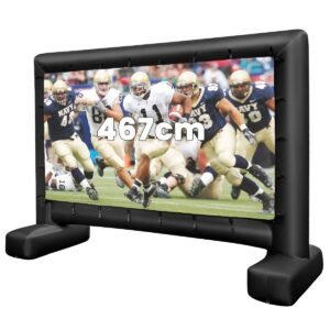 Tela de projeção inflável de 143 polegadas com soprador e estacas para fixação no solo, formato 16:9, 4K HD, dupla face.